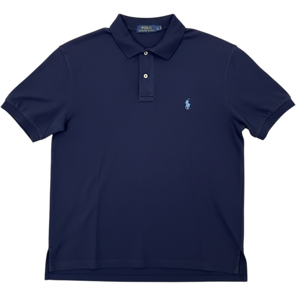 Polo Ralph Lauren Polo Shirt Mens Large Navy Blue Good Short Sleeve Pique Cotton